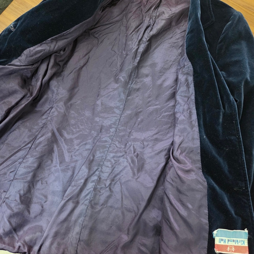 Vintage Velvet Double Breasted Blazer Peak Lapel‎ Dark Academia Navy Blue - Picture 5 of 9